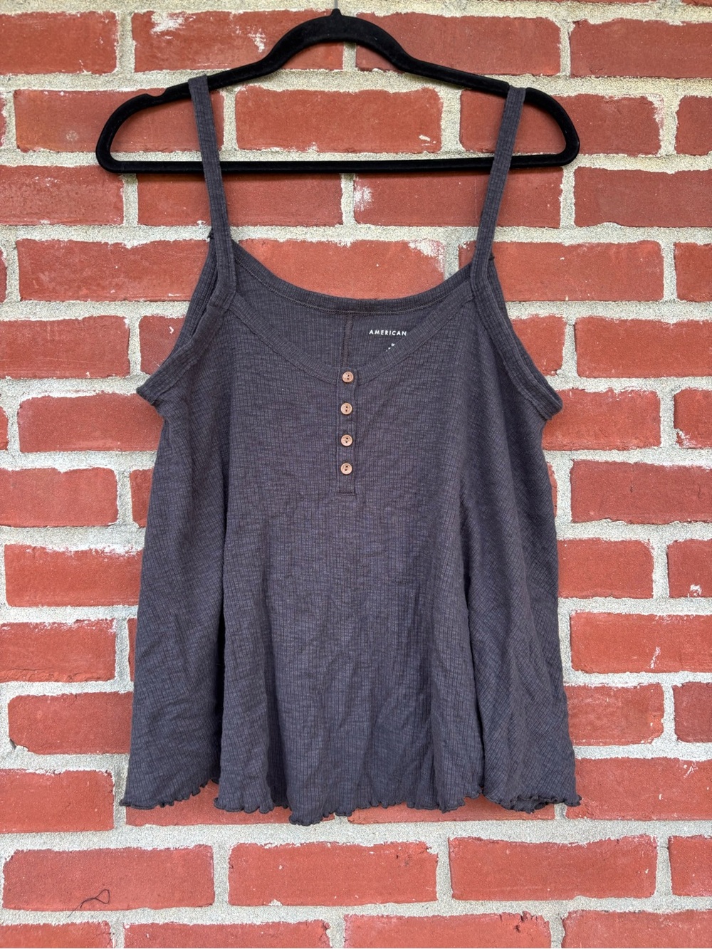 American Eagle Outfitters Charcoal Ribbed Button-Front Camisole